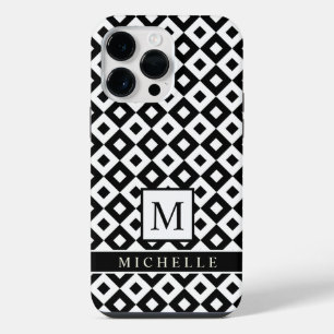 Funda Para iPhone 14 Pro Max Geométrico de puntos de diamante blanco negro pers