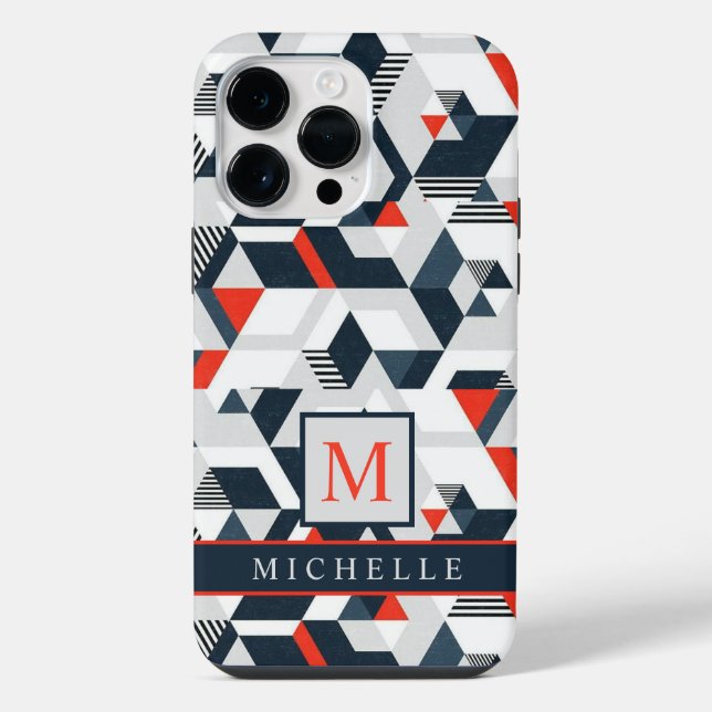 Funda Para iPhone Geométrico gris blanco azul rojo personalizable  (Reverso )