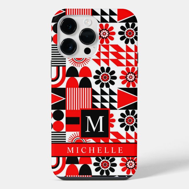 Funda Para iPhone Geométrico Negro Rojo Blanco Personalizable  (Reverso )