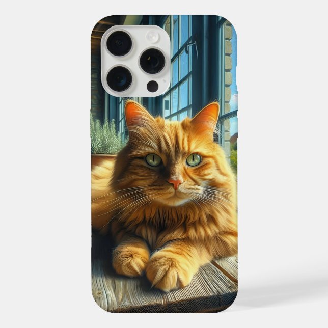 Funda Para iPhone Ginger Cat Louning en una mesa por una ventana (Reverso )
