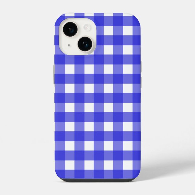 Funda Para iPhone Gingham azul real (Reverso )