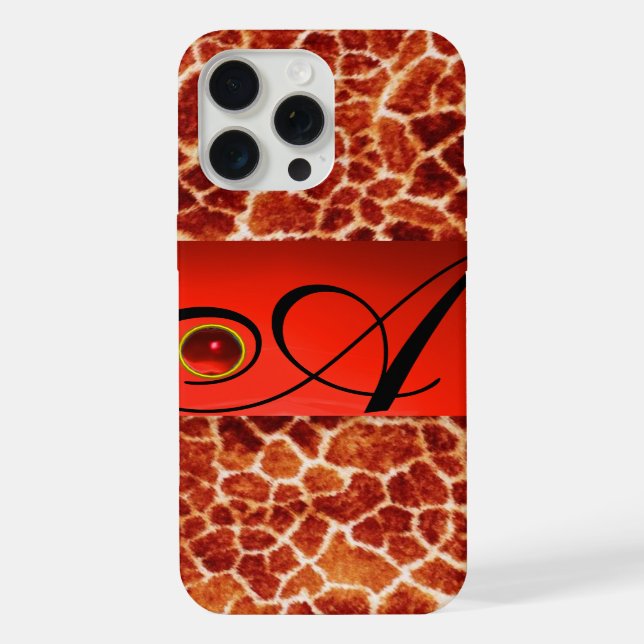 FUNDA PARA iPhone GIRAFFE DE LA PIEL ROJO RUBY GEMSTONE MONOGRAM, (Reverso )