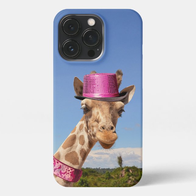 Funda Para iPhone Giraffe en gorra rosa brillante (Reverso)