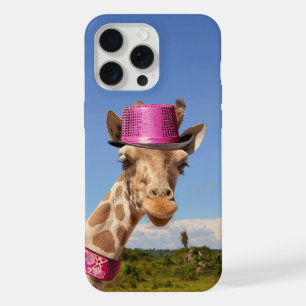 Giraffe en gorra rosa brillante