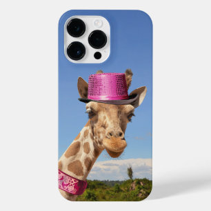 Funda Para iPhone 14 Pro Max Giraffe en gorra rosa brillante