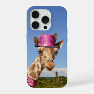 Giraffe en gorra rosa brillante