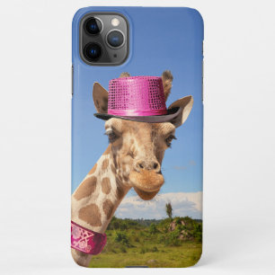 Funda Para iPhone 11Pro Max Giraffe en gorra rosa brillante