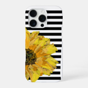 Funda Para iPhone 16 Pro Girasol Amarillo Pintado sobre Rayas Negras