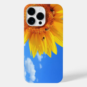 Funda Para iPhone 14 Pro Max Girasol amarillo y abejas en cielo azul