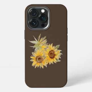 Funda Para iPhone 13 Pro Girasoles al aguarela Marrón