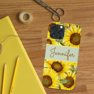 Funda Para iPhone 13 Pro Max Girasoles Amarillo Rústico Marrón Acuarela Persona