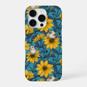 Funda Para iPhone 16 Pro girasoles silvestres y pájaros dorados/ amarillo