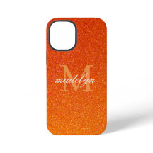 Girly Orange Glitter Sparkles Monogram Script Name