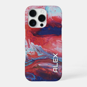 Funda Para iPhone 16 Pro Giro de pintura roja y azul - Modelo de fluido abs