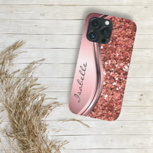 Funda Para iPhone 14 Plus Glam Bling Rosa Gold Sparkle Metalizado personaliz