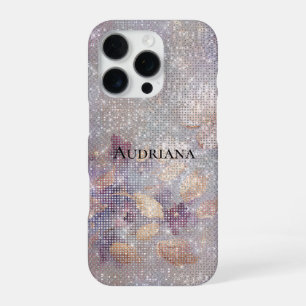 Funda Para iPhone 16 Pro Glam Gold Purple Floral Sparkle