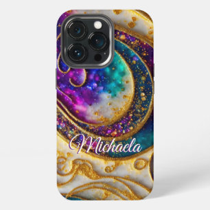 Funda Para iPhone 13 Pro Glam Moderno Monograma de Purpurina Acuática y Púr