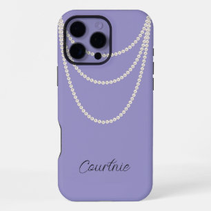 Funda Para iPhone 16 Pro Max Glam Perlas Blancas Moradas