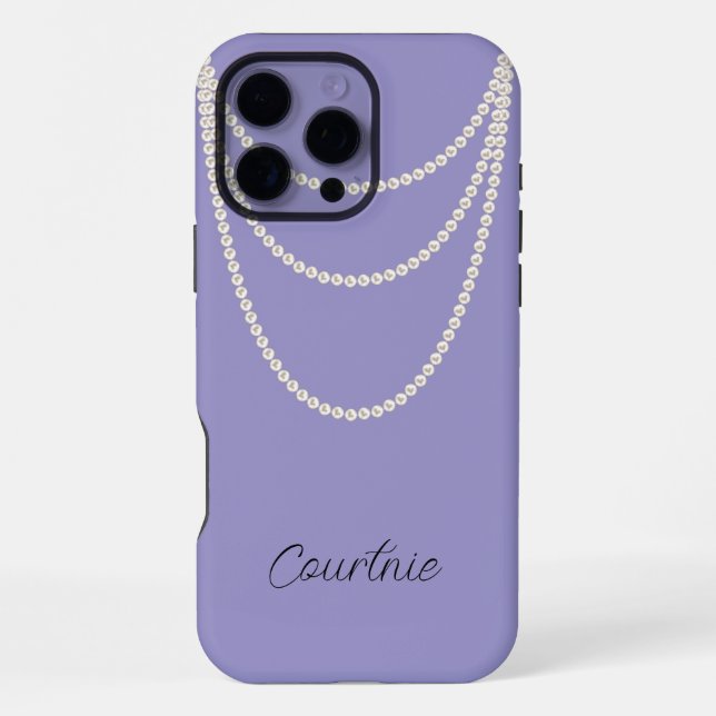 Funda Para iPhone Glam Perlas Blancas Moradas   (Reverso )