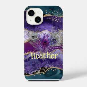 Funda Para iPhone 14 Glam Purple Peacock Agate Feathered