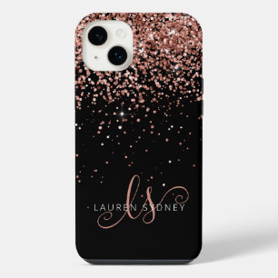 Funda Para iPhone 14 Plus Glam Rose Gold Glitter Elegant Monogram