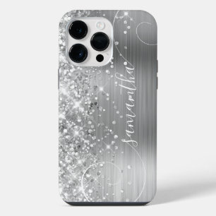 Funda Para iPhone 14 Pro Max Glamour Plateado Brillante Rizado Firma