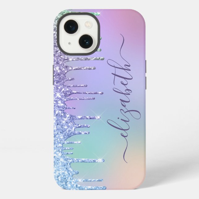 Funda Para iPhone Glitter Monograma Arcoíris (Reverso )