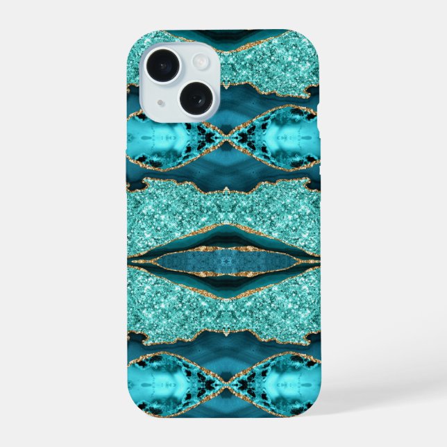 Funda para iPhone Glitter Turquesa Azul Teal Dorad (Reverso )