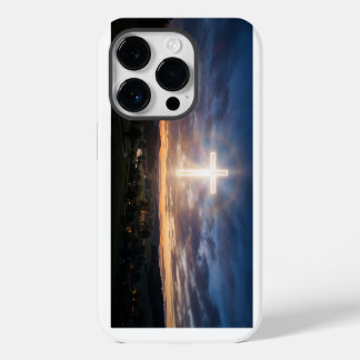 Funda Para iPhone 14 Pro Glowing Christian Cross Sunset Sky iPhone Case
