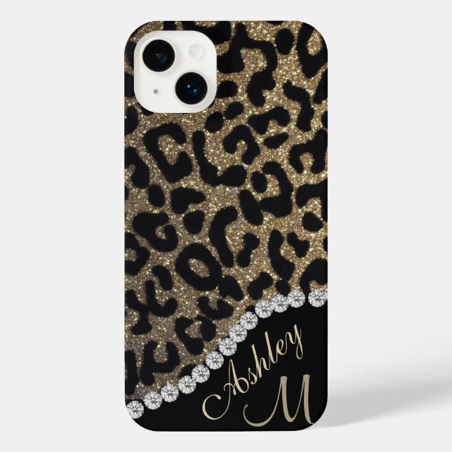 Funda Para iPhone Gold and Black Glitter Leopard Personalized (Reverso )