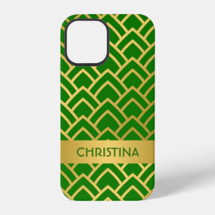 Funda Para iPhone 12 Gold Green Art Deco Nombre Geométrico Personalizad