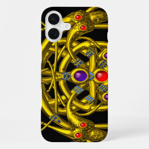 Funda Para iPhone 16 Plus GOLD TWIN DRAGONS Fantasy Black