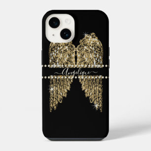 Funda Para iPhone 14 Golden n Diamond Jewel Look Angel Wings Bling