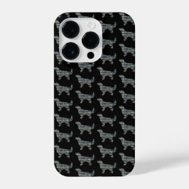 Funda Para iPhone 14 Pro Golden Retriever Cute Dog Silhouette Grid Black