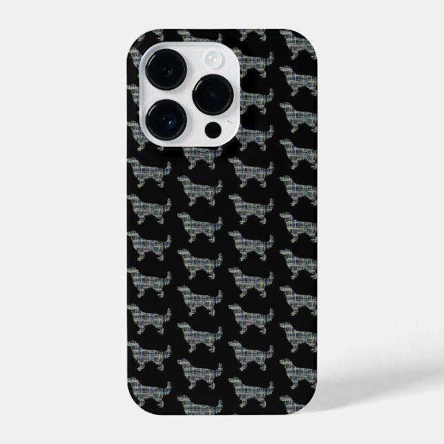 Funda Para iPhone Golden Retriever Cute Dog Silhouette Grid Black (Reverso )