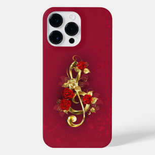 Funda Para iPhone 14 Pro Max Golden Treble Clef con flores Rosas