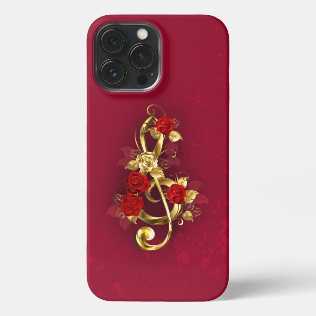 Funda Para iPhone Golden Treble Clef con flores Rosas (Reverso )