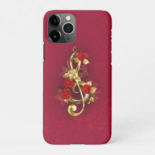 Funda Para iPhone 11Pro Golden Treble Clef con flores Rosas