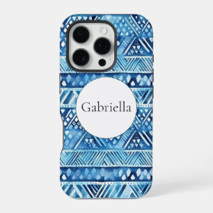 Funda Para iPhone 16 Pro Goles tribales azules de Aqua White