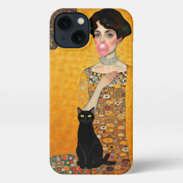 Goma rosa de burbuja con gato negro Gustav Klimt