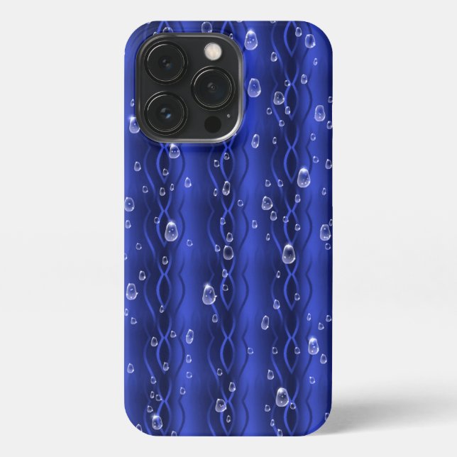 Funda Para iPhone Gotas de lluvia azul Metalizado (Reverso)