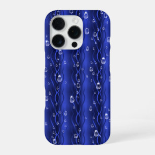 Funda Para iPhone 16 Pro Gotas de lluvia azul Metalizado