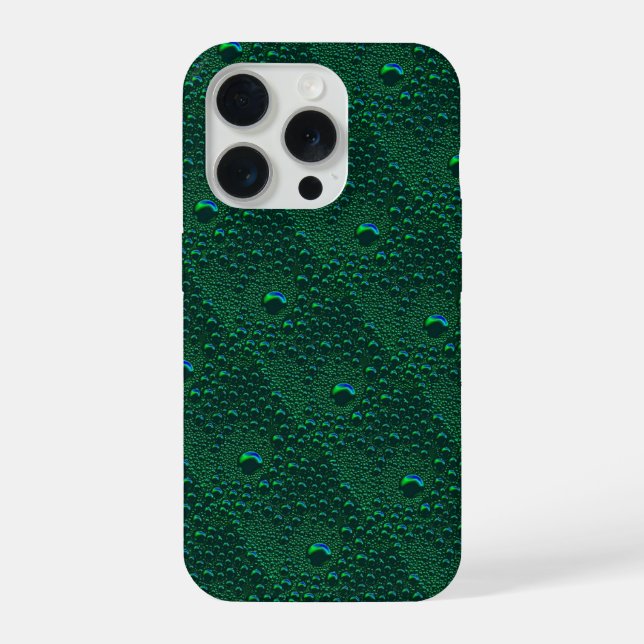 Funda Para iPhone Gotitas de agua en metal verde (Reverso )