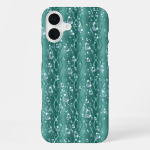 Funda Para iPhone 16 Plus Gotitas de lluvia en metal verde