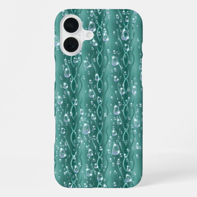 Funda Para iPhone Gotitas de lluvia en metal verde (Reverso )
