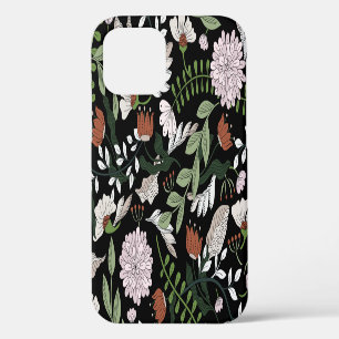 Funda Para iPhone 12 Grabado Antiguo Flores Pintadas a Mano