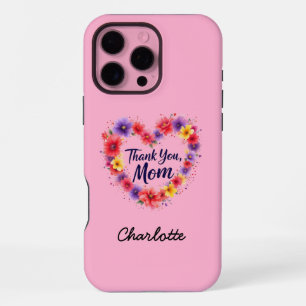 Funda Para iPhone 16 Pro Max Gracias Mamá Día de la Madre Floral Personalizad