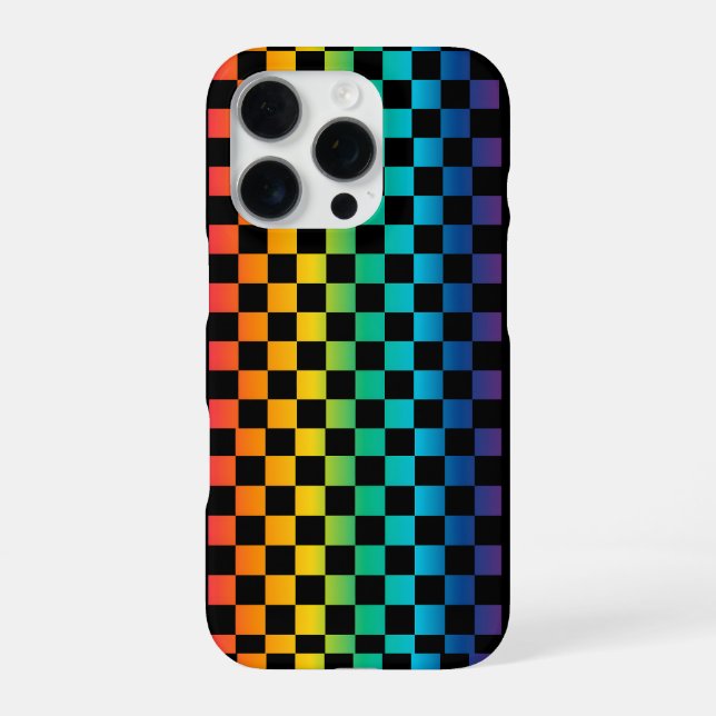 Funda Para iPhone Gradiente de Arcoíris de Orgullo LGBTQ a Cuadros (Reverso)