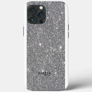 Funda Para iPhone 13 Pro Max Gradiente de brillo plateado con nombre personaliz