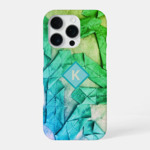 Funda Para iPhone 16 Pro Gradiente de monograma verde azul turquesa ombre a